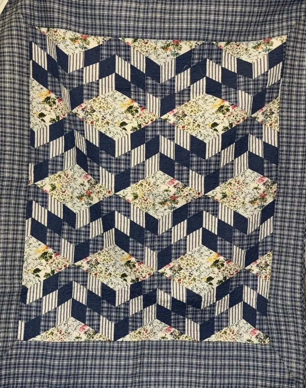 American Hometex Large Throw Baby Child Quilt 50”x60” Reversible Abstract Floral